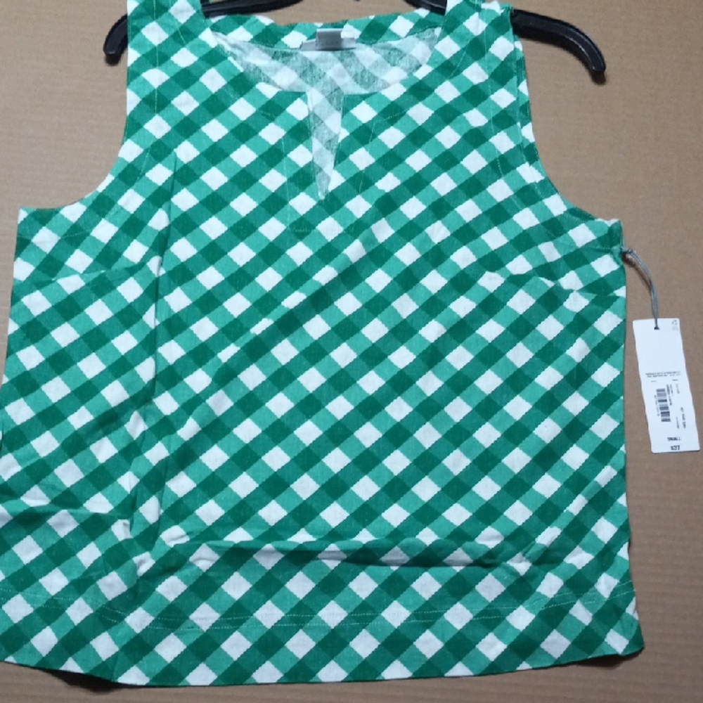 Liz Claiborne Green and White Checkered Top